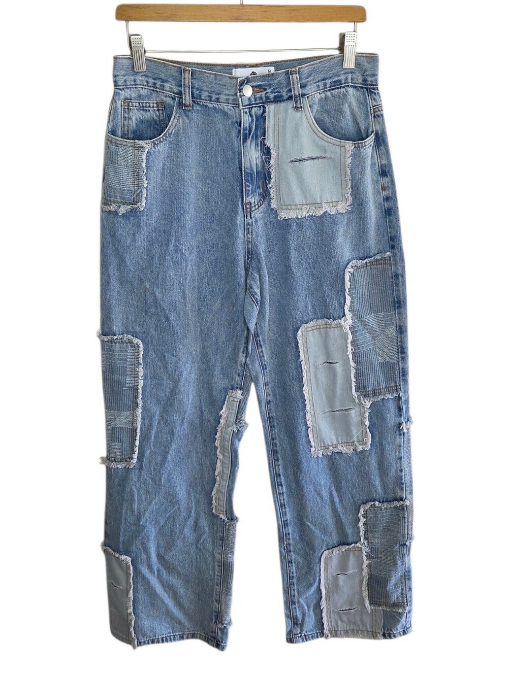 Everyday Chic Boutique Patchwork Baggy Jeans Size Medium Casual Boho Hobo Cotton